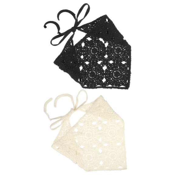 Unique Bargains 2pcs Crochet Bandanas Knitted Head White Black