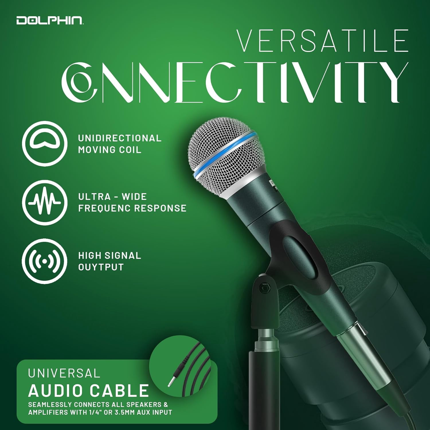 Dolphin MCX30 Handheld Dynamic Vocal Microphone, HQ Direct Connection Audio 1/4, Durable, Crystal Clear Sound, Detachable 14ft XLR Cable, Mic Stand Clip, & Carry Case