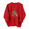 thumbnail image 4 of Guzom Womens Red Christmas Tree Patchwork Sweatshirt - 100% Polyester Long Sleeve Crew Neck, with Bow & Star, Relaxed Fit (XS-XL),Size M, 4 of 5