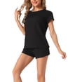 thumbnail image 4 of INSPIRE CHIC Women's Pajamas Short Sleeves Tops and Elastic Waist Shorts Tracksuit Casual Lounge Sets M Black, 4 of 6