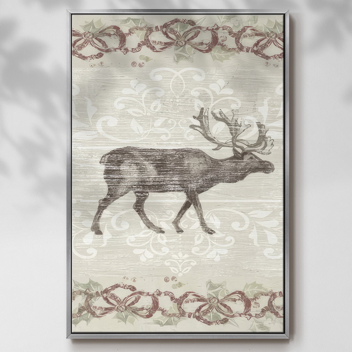 Cabin Christmas Collection B - Framed Gallery Wrapped Holiday Canvas - 17 x 25 - Silver Frame