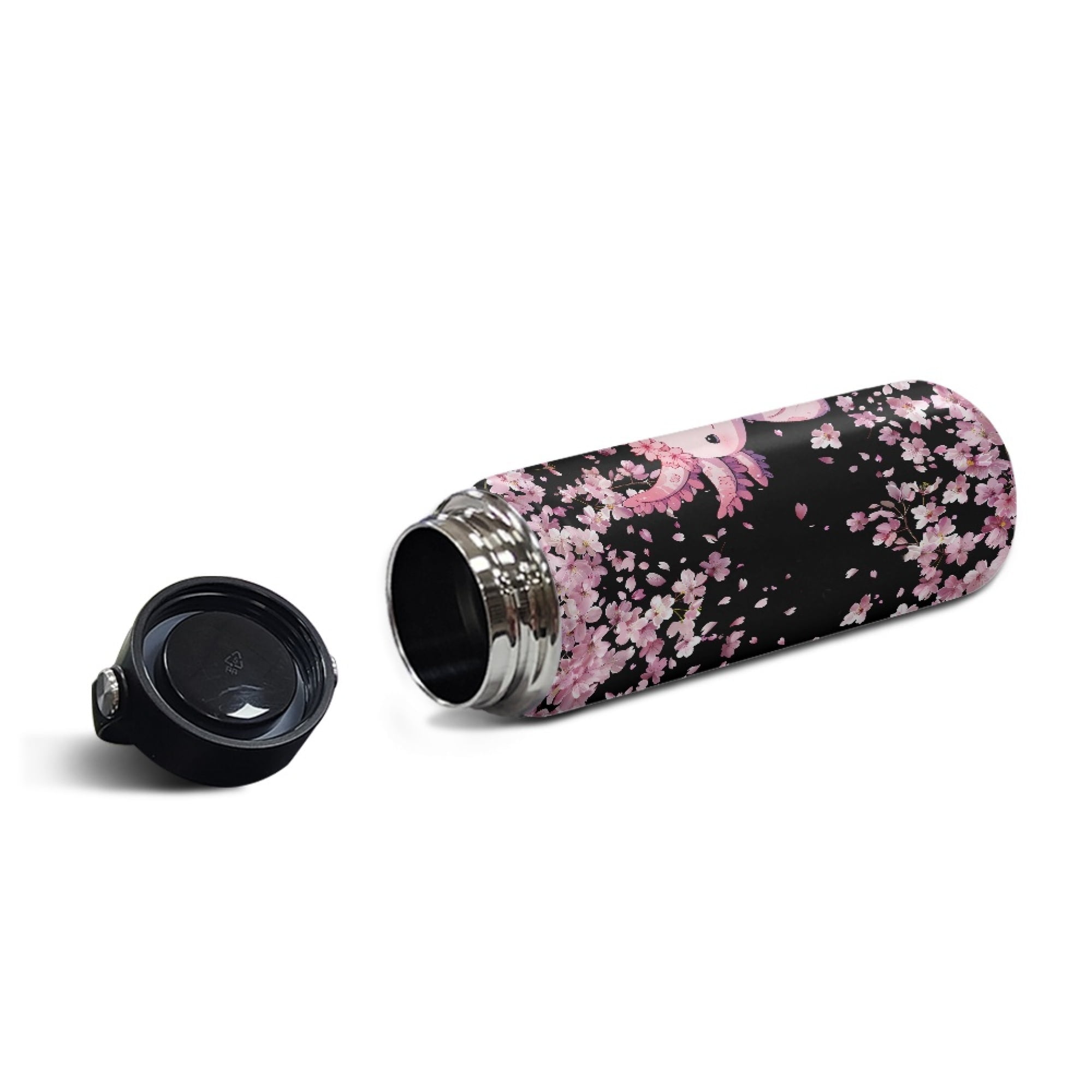 SEANATIVE Cherry Blossom Water Bottle Cute Water Bottle with Lid and Carry Loop Pink Axolotl Drinking Bottle 18oz Leakproof Canteen Boys School Sport Water Bottles