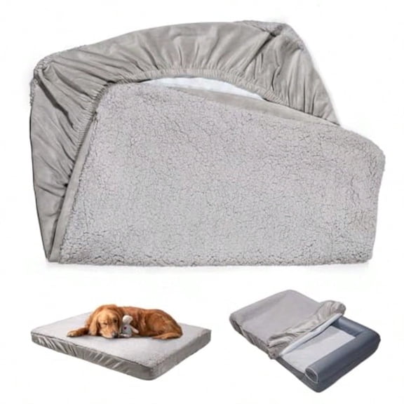 Dog Bed Covers Replacement Washable Waterproof Dog Sofa Cover Ultra Soft Plush Quilted Pet Bed Cover for Cat Cover Only Grey 35.0" L x 23.0" W x 6.5" Th