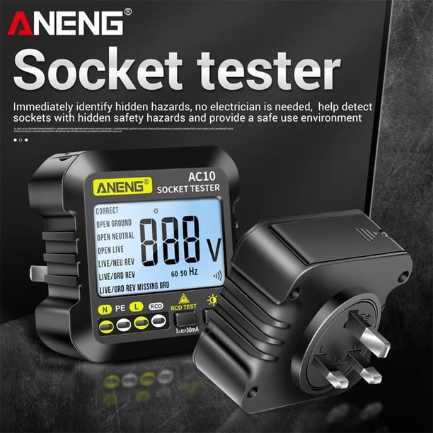 ANENG AC10 Socket Tester Detector de voltaje de toma de corriente digital LCD (Reino Unido)