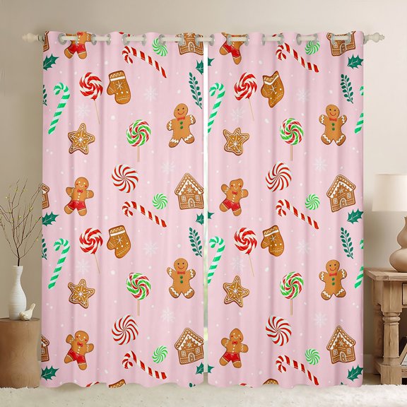 Feelyou Girly Pink Christmas Blackout Curtains Set of 2 (52x84 Each), Cute Cartoon Window Curtains, Teens Boys Girls Kids Curtains and Drapes, Curtains and Drapes Home Decor
