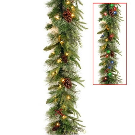 9' Colonial Garland with Battery Operated Dual Color LED Lights