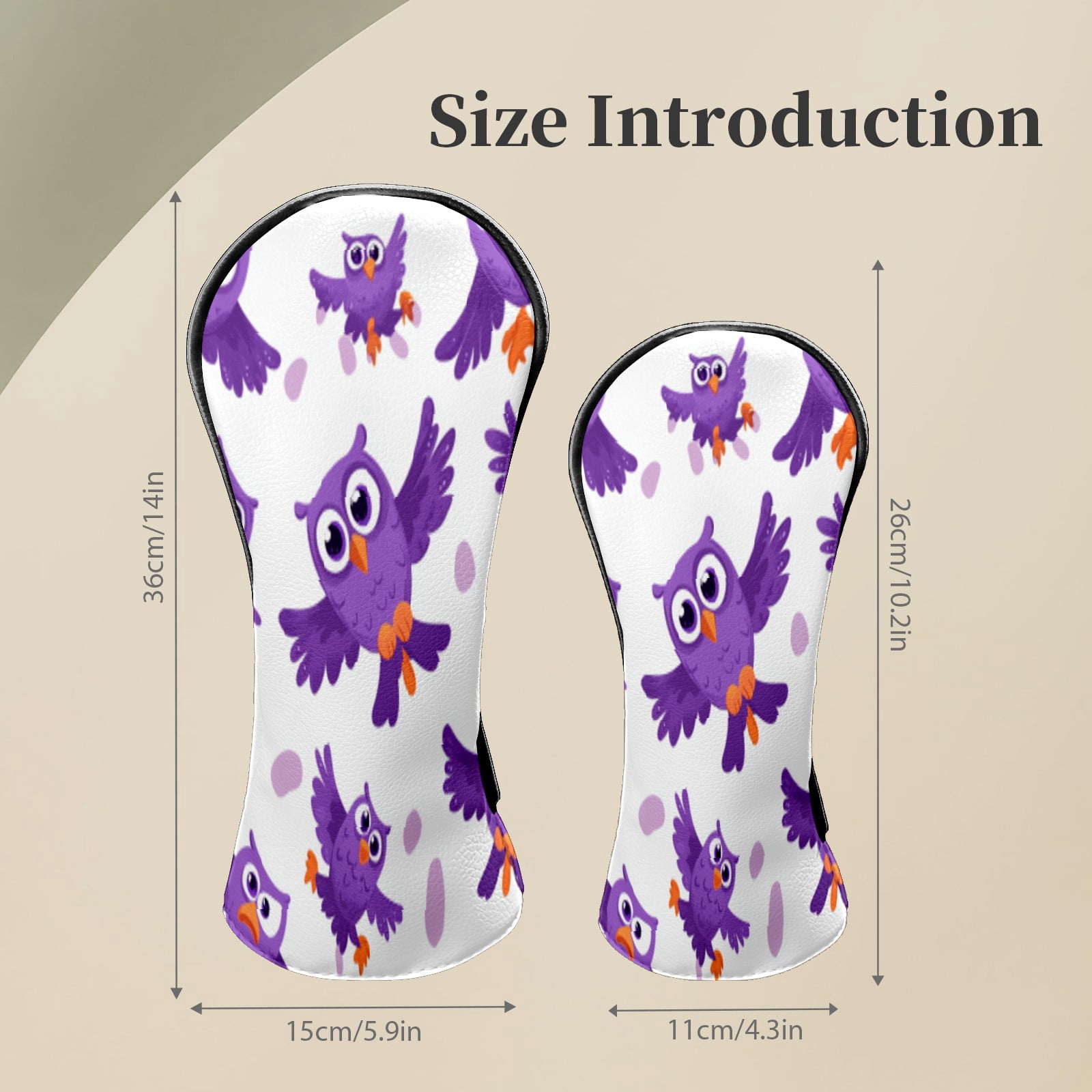 Golf Club Head Covers Purple Owl Waterproof Leather Golf Head Covers for Men Women Driver Head Cover Fairway Headcover for Golf Lovers