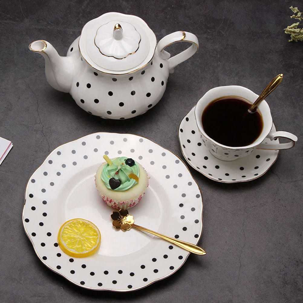 Ceramic Afternoon Tea Cups Set - Black and White Espresso Mugs for Travel and Home Use