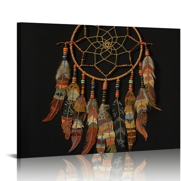 Yiluyinqing Dream Catcher Feathers Circle Canvas Wall Art for Home Decor, Ready to Hang Room Home Art Decor 16x12in