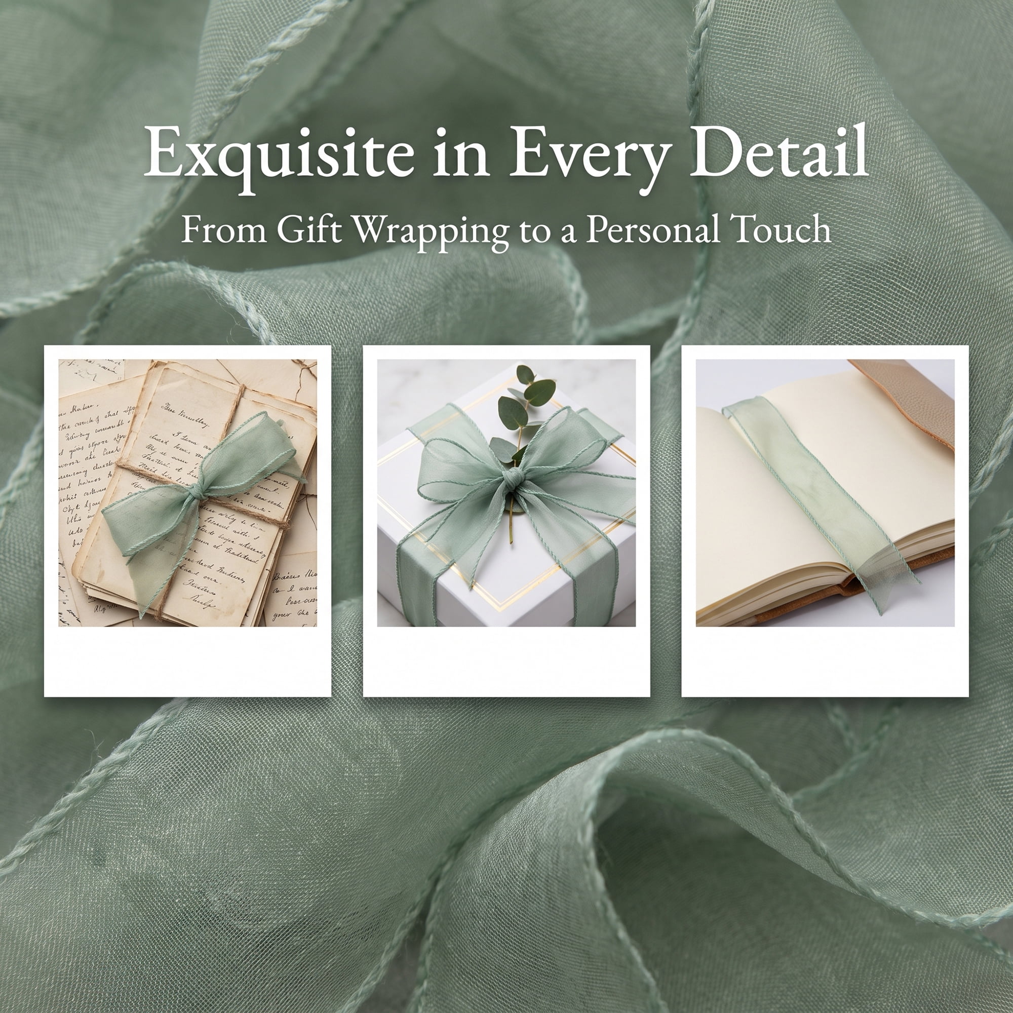 Unique Bargains 10Pcs Woven Edge Chiffon Ribbon on Sturdy Spools Green 2.4 Yard