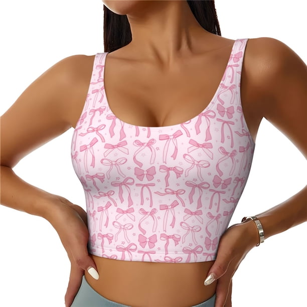 Balery Ribbon Bow Sujetadores deportivos con espalda cruzada para mujer, acolchados, sin costuras, de alto impacto, ideales para yoga, gimnasio, entrenamiento y fitness.-X-Large