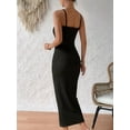 thumbnail image 3 of Women'S Adjustable Spaghetti Straps Sleeveless Waist Split Midi Backless Bodycon Cocktail Party Dress Black XS, 3 of 6