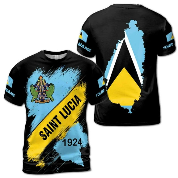 Custom Name Saint Lucia 1924 Nation Flag Men's T-shirt S-5XL