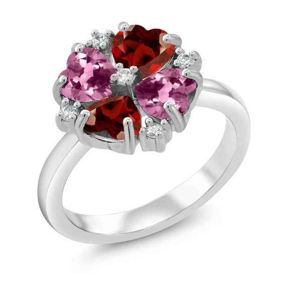 Gem Stone King 925 Sterling Silver Red Garnet and Pink Tourmaline Ring for Women (2.06 Cttw, Heart Shape 5MM, Gemstone January Birthstone, Size 7)
