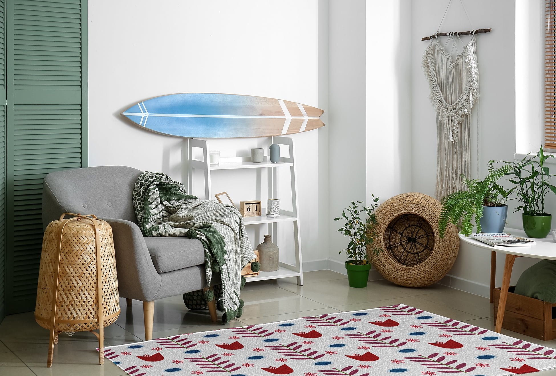 4' x 6' Simply Daisy Spring Garden Scandinavian Chenille Area Rug, White-Red