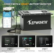 KEPWORTH 36V 100AH Lithium Battery for Golf Cart, LiFePO4 Batteries with 200A BMS, 4000+ Rechargeable Deep Cycle, Grade A Lithium Iron Phosphate Cells, with A Smart Battery Monitor & 20A Charg
