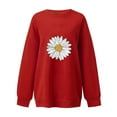 thumbnail image 4 of WREESH Women's Oversized Sweatshirt Fashion Daisy Flower Graphic Loose Long Sleeve Casual Pullover Tops Red, 4 of 5