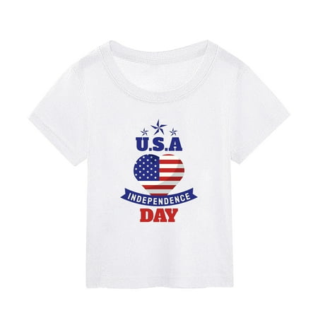 

Girls T Shirts Summer Independence Day Printed Short Sleeve Girl T-Shirts for Kids