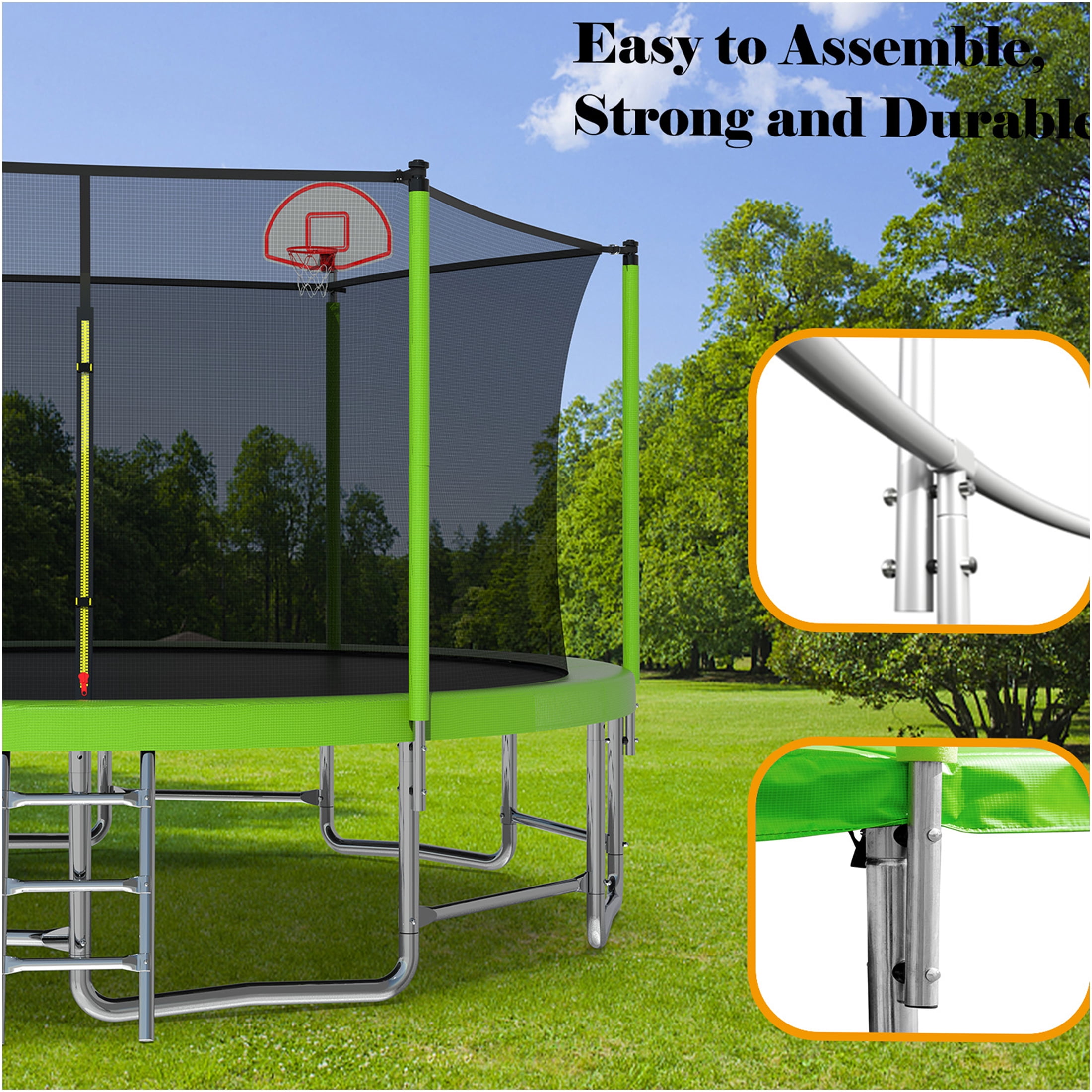 JERFIT 16ft Trampoline with Basketball Hoop, Safety Enclosure Net & Balance Bar, ASTM Certified Outdoor Jumping Toy for Kids and Family, Green