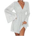 thumbnail image 2 of FcBaudy Robe à Manches Longues Col en V, Robes d'Été pour Femmes, Robes Décontractées pour Femmes, Robes Amples à Manches Longues Unies, Robe Confortable pour Femmes, 2 of 7