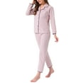 thumbnail image 4 of INSPIRE CHIC Womens Pajama Set Fleece Flannel Button Up Long Sleeve Notched Collar Pants Set with Pockets Loungewear Sleepwear S Pink, 4 of 6