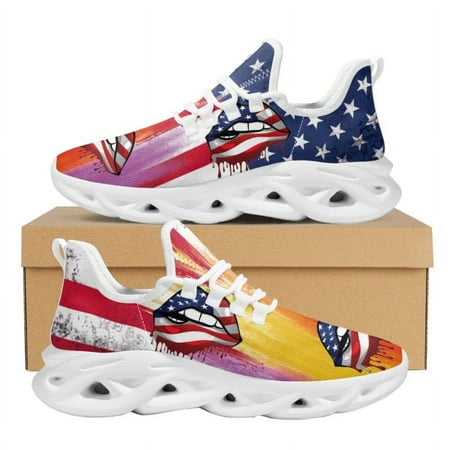 

Leopard Design American Independence Day Lips Print Mesh Sneakers for Women Breathable Man s Casual Cushion Mesh Shoes Footwear