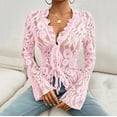 thumbnail image 4 of OSOLU Solid Color Mesh Long Sleeve Lace Tops For Women Sexy Tie Up Front Floral Embroidery Sheer See Through Shirts Leisure Dailywear, 4 of 7