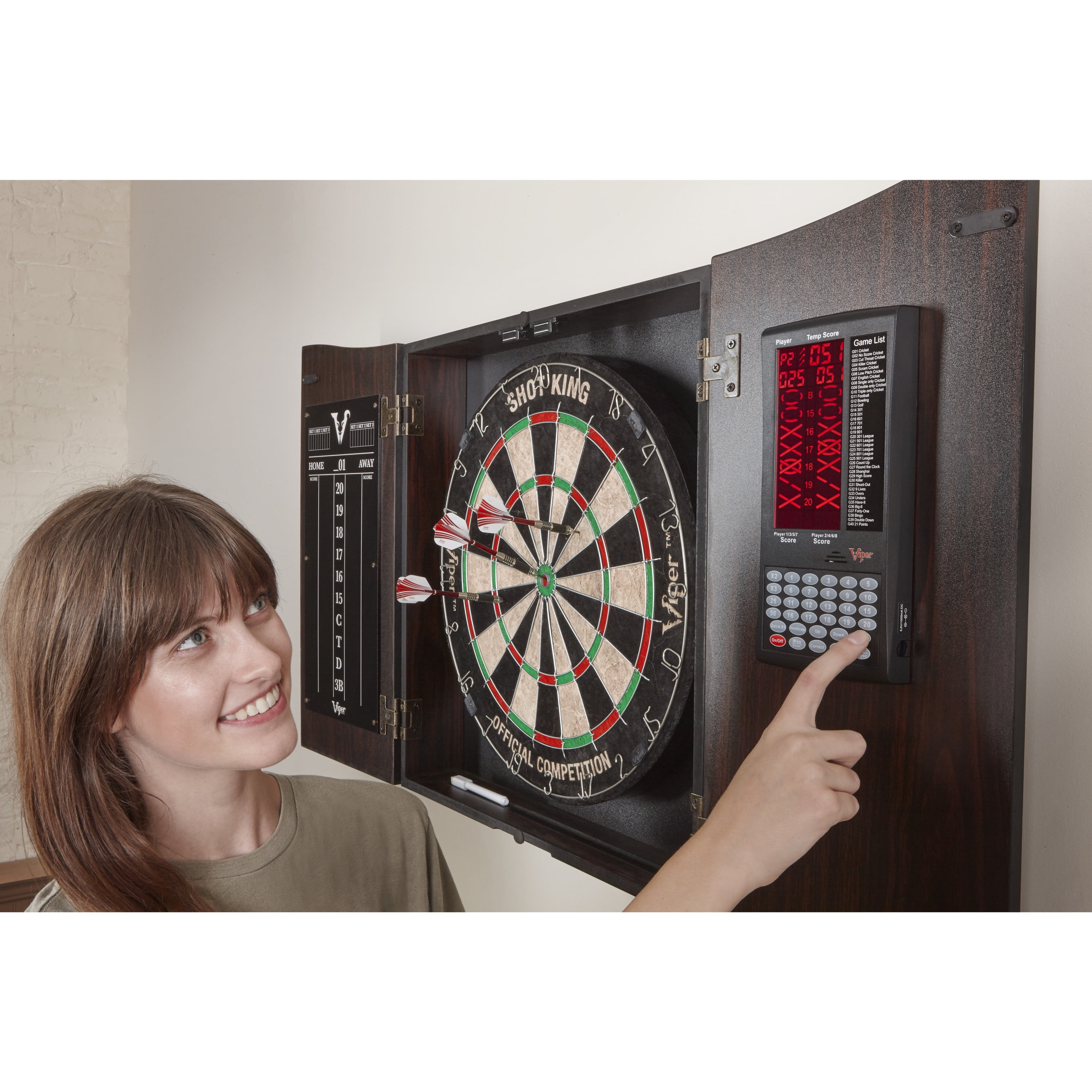 Viper Vault Deluxe Dartboard Cabinet with Integrated Pro Score and Cricket Scoreboard Renewed 