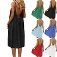 thumbnail image 6 of Husipze Womens Cami Summer Dresses Backless Drawstring Knee Length Sundresses Solid Eyelet Breathable Casual Dress for Beach Light Blue XL, 6 of 6