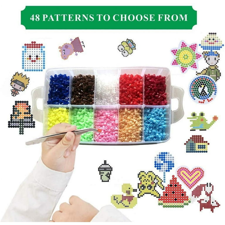 Fuse Beads, 21,000 pcs Fuse Beads Kit 22 Colors 5MM for Kids, Including 8  Ironing Paper,48 Patterns, 4 Pegboards, Tweezers, Beads Compatible Kit