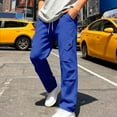 thumbnail image 6 of Hinvhai Men's Wide Leg Cargo Pants Drawstring Elastic Waist Baggy Pants with Pockets Blue S(S), 6 of 9