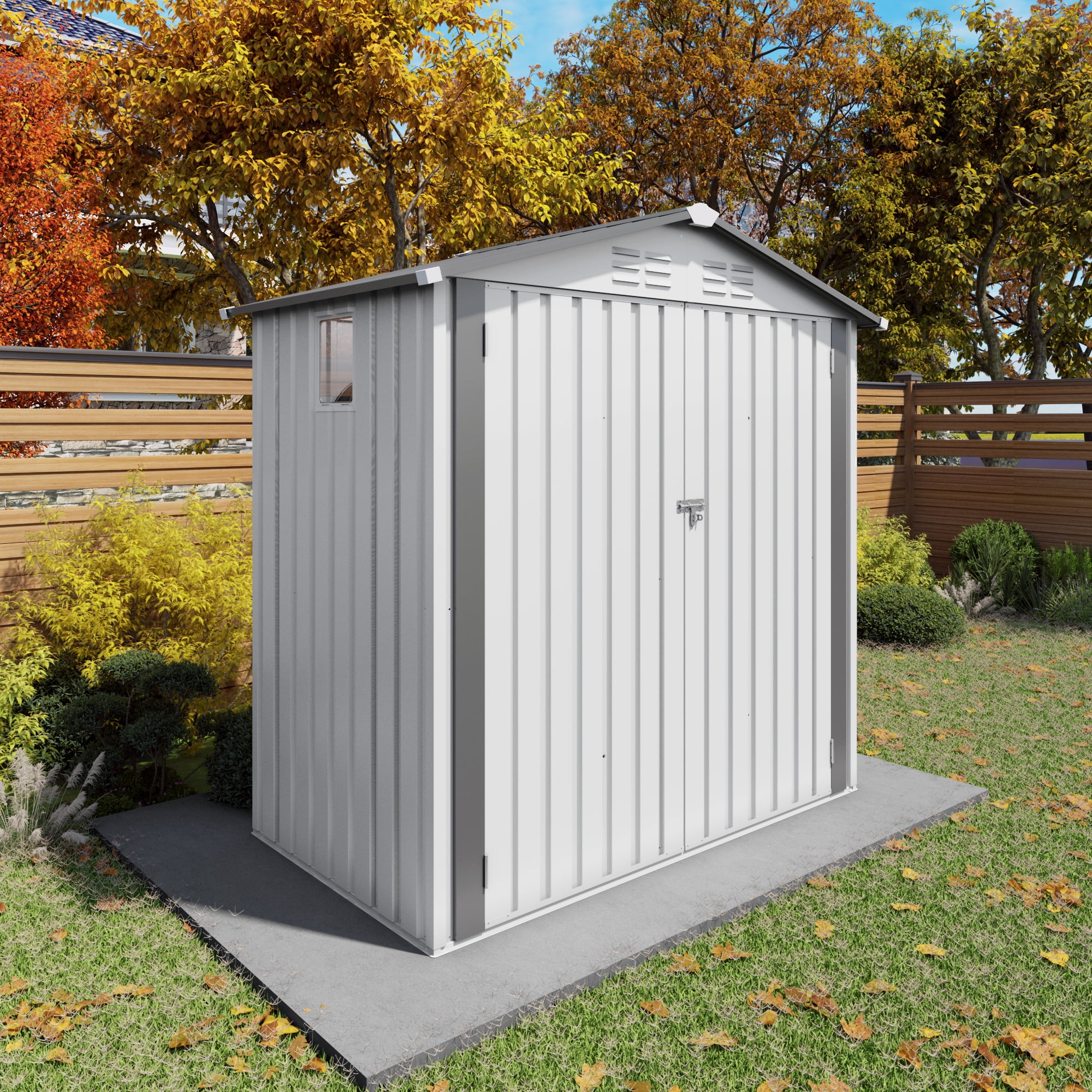 6X3.6FT Metal Storage Shed, Tool Shed with Peaked Roof Waterproof with Clear Window and Lockable Door Compact Tool Shed, White Gray