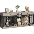 thumbnail image 1 of Dog Crate Furniture Double - Indoor Kennel for 2 Small/Medium Dogs with Storage Drawers & Bowls, Washed Gray Multi-Functional TV Stand, 1 of 8