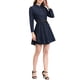 thumbnail image 4 of Vestido de camisa de mezclilla de manga larga por encima de la rodilla para mujer con cinturón XS negro azul, 4 of 7