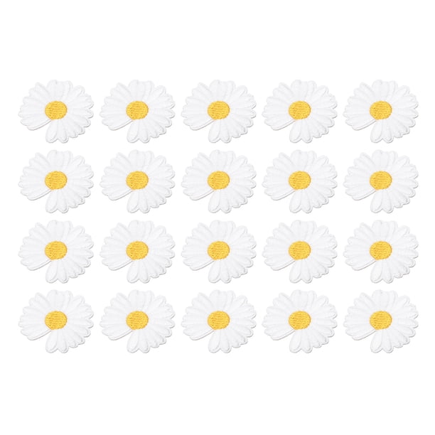 Parche Bordado de Flor Uxcell, 20Pcs Parche de Aplicación para Reparación, Decoración de Ropa, Blanco 1.46"Lx1.42"W