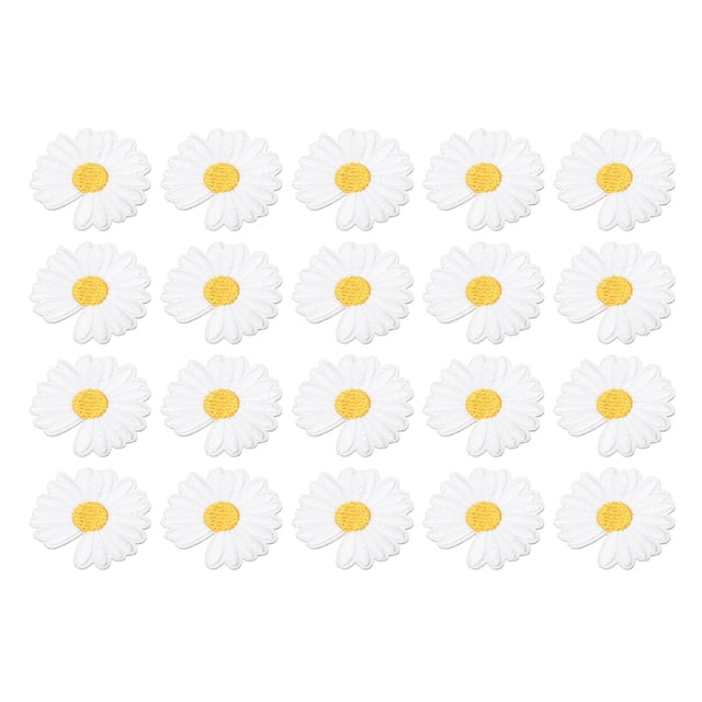Parche Bordado de Flor Uxcell, 20Pcs Parche de Aplicación para Reparación, Decoración de Ropa, Blanco 1.46"Lx1.42"W