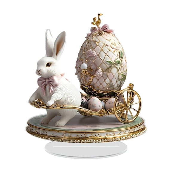 Japceit Pull Along Rabbit Acrylic Ornament, Cute Bunny on Wheels Decor for Home and Desk, Colorful Acrylic Figurine for Bedroom, Study, and Easter Holiday Display
