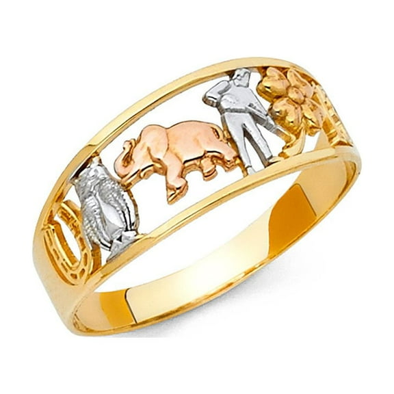 14k Tri Color Solid Gold Lucky Animal Charm Ring 8mm