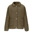 thumbnail image 5 of HAiming Womens Padded Quilted Jacket Lapel Button down Long Sleeve Outwear Winter Warm Coats with Pockets, 5 of 7