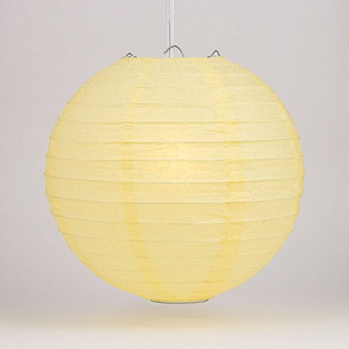 Luna Bazaar Paper Lantern (10-Inch, Parallel Style Ribbed, Light Yellow) - Rice Paper Chinese/Japanese Hanging Decoration - For Home Decor, Parties, and Weddings