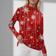 thumbnail image 4 of Women's Casual Daily Wear Mid Neck Long Sleeve Christmas Printed Top, Holiday Graphic Blouse, Comfortable Fall Winter T-Shirt,Deep Red,S, 4 of 6