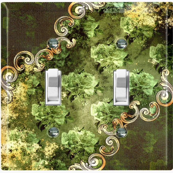 Metal Light Switch Plate Cover Elegant Green Floral Frame Damask DAM072