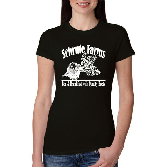 Wild Bobby, Farms Bed and Breakfast The Office, Pop Culture, Women Slim Fit Junior Tee, Black, Small