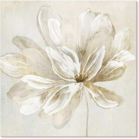 Aaheei White Flower Wall Art Blooming Flower with Gold Foil Abstract Floral Artwork Print Poster for Living Room Bedroom Bathroom Home Office Wall Decor