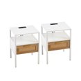 thumbnail image 5 of 15.75" Rattan End table with Power Outlet  & USB Ports , Modern nightstand with drawer and metal legs, side table for living room, bedroom,white(1 PC), 5 of 20