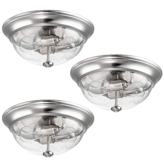 Prominence Home 3 Pack 13” Flush Mount Seeded Glass Ceiling Light Madalyn 51382-31, Nickel