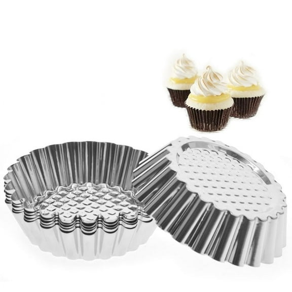 Casewin 10 Pcs Egg Tart Mold for Baking, 3.7inch Stainless Steel Mini Tart Tin Pans, Pie Tartlet Cupcake Cake Muffin Mold
