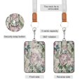 thumbnail image 2 of PU Leather Badge Holder ID Badge Holder with Lanyard for Cards & Credentials Retro Pink Flowers Pattern, 2 of 6