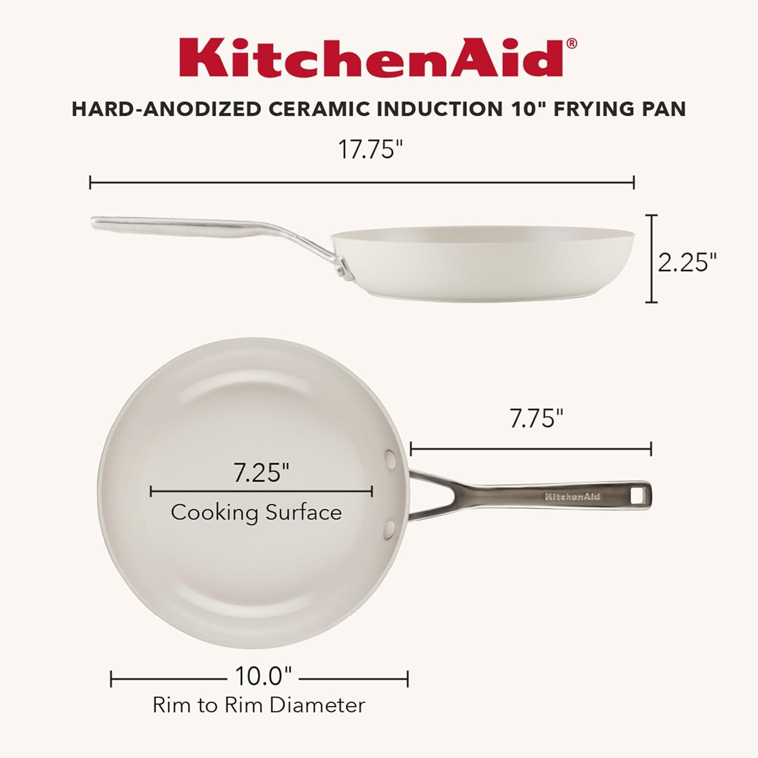 Hard Anodized Ceramic Induction Nonstick Cookware Frying Pan/Skillet, Dishwasher Safe, 10 Inch Non Stick Fry Pan with Stainless Steel Handle - Porcelain White