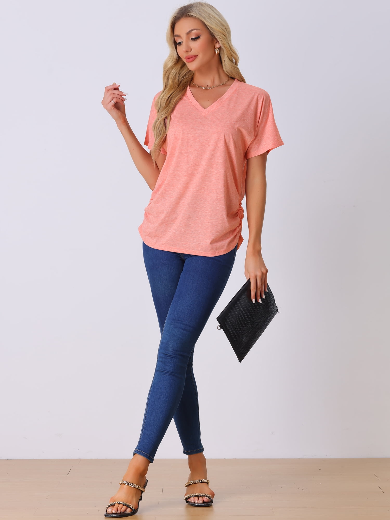 DARING DIVA Pajama Comfy Pajama V-Neck Short Sleeve Sleep Tops XS Pink